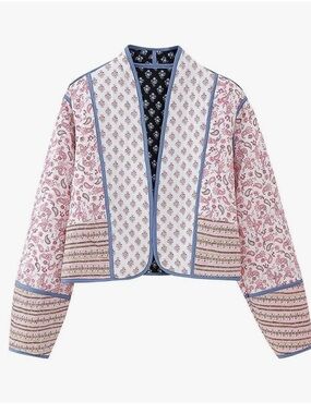 Women's Cropped Quilted Puffer Floral Print Reversible Vintage inspired - size m